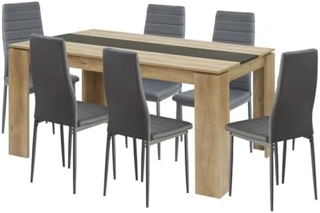Esszimmergruppe mit 4 Stühlen Esstisch Hochlehner Kunstleder Sitzgruppe für Familie
| 110cm Eiche-Schwarz Tisch + 4 Sch