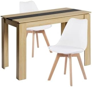 Esszimmergruppe Esstisch 120CM Rechteckig Holz + 4er Stühle grau Eiche-Weiß Tischbein für Wohnzimmer Küche Büro