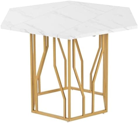 HAUSPROFI Schwarz + Gold Esstisch 5-teiliges Set Küchen Esszimmer Wohnzimmer Sechseckiger Esstisch 115.5x100x75cm mit 4
