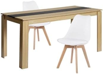 Esszimmergruppe Esstisch 120CM Rechteckig Holz + 4er Stühle grau Eiche-Weiß Tischbein für Wohnzimmer Küche Büro