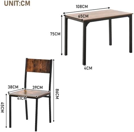 HAUSPROFI Vintagebraun Küchentisch mit 4 Stühlen - 65x108x75cm - Industrieflair für Esszimmer und Balkon