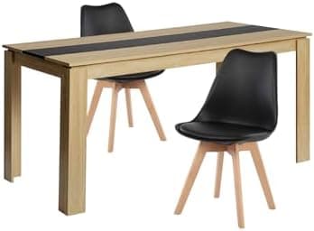Esszimmergruppe Esstisch 120CM Rechteckig Holz + 4er Stühle grau Eiche-Weiß Tischbein für Wohnzimmer Küche Büro