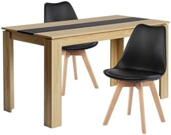 Esszimmergruppe Esstisch 120CM Rechteckig Holz + 4er Stühle grau Eiche-Weiß Tischbein für Wohnzimmer Küche Büro