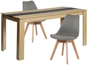 Esszimmergruppe Esstisch 120CM Rechteckig Holz + 4er Stühle grau Eiche-Weiß Tischbein für Wohnzimmer Küche Büro