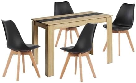 Esszimmergruppe Esstisch 120CM Rechteckig Holz + 4er Stühle grau Eiche-Weiß Tischbein für Wohnzimmer Küche Büro