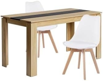 Esszimmergruppe Esstisch 120CM Rechteckig Holz + 4er Stühle grau Eiche-Weiß Tischbein für Wohnzimmer Küche Büro