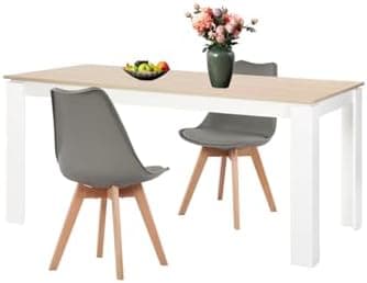 Esszimmergruppe Esstisch 120CM Rechteckig Holz + 4er Stühle grau Eiche-Weiß Tischbein für Wohnzimmer Küche Büro