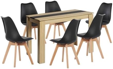 Esszimmergruppe Esstisch 120CM Rechteckig Holz + 4er Stühle grau Eiche-Weiß Tischbein für Wohnzimmer Küche Büro