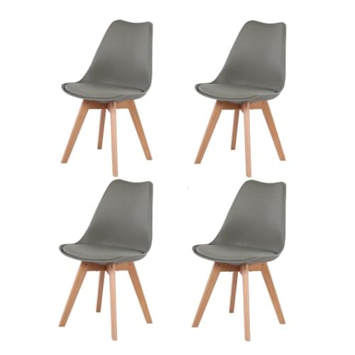 Esszimmergruppe Esstisch 120CM Rechteckig Holz + 4er Stühle grau Eiche-Weiß Tischbein für Wohnzimmer Küche Büro