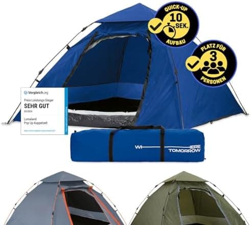 Lumaland 2-3 Personen Pop Up Camping Zelt | 4 Jahreszeiten Igluzelt | Leicht, Wasserdicht & Robust