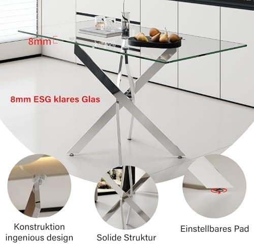 Goldfan Esstisch Set für Küche, Esszimmer & Wohnzimmer (110cm, Schwarz) mit Kunstleder Stühlen
| Goldfan Rechteckiger G