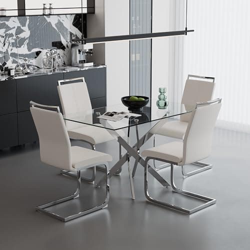 Goldfan Esstisch Set für Küche, Esszimmer & Wohnzimmer (110cm, Schwarz) mit Kunstleder Stühlen
| Goldfan Rechteckiger G