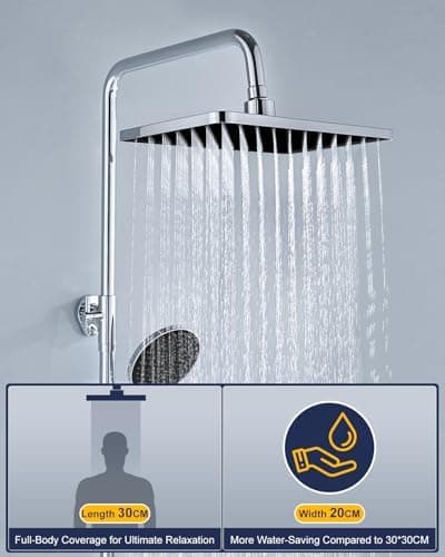 YEAUPE PRO Regendusche 10 Zoll – Edelstahl 304, Hochdruck Kopfbrause mit Selbstreinigenden Düsen und Chromierz[eventscen