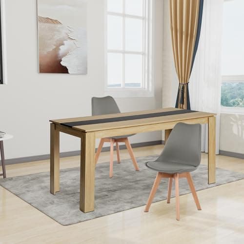 Esszimmergruppe Esstisch 120CM Rechteckig Holz + 4er Stühle grau Eiche-Weiß Tischbein für Wohnzimmer Küche Büro