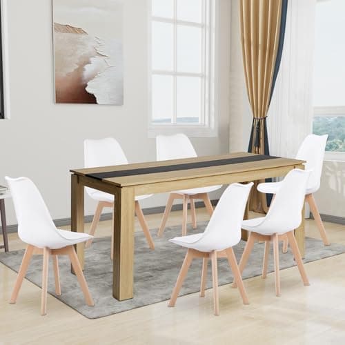 Esszimmergruppe Esstisch 120CM Rechteckig Holz + 4er Stühle grau Eiche-Weiß Tischbein für Wohnzimmer Küche Büro