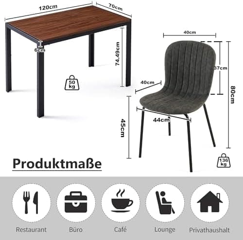 NORDICANA Grauer Esstisch Set 4er Stühle für Küche und Büro