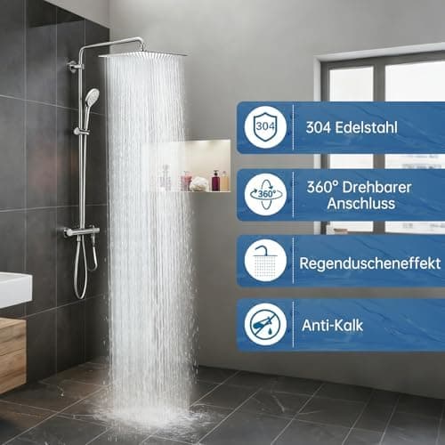 HAUSPROFI Wassersparender Antikalk-Duschkopf mit Edelstahl Düse, poliertes Chrome-Finish für Profis, 30 cm Quadratisch