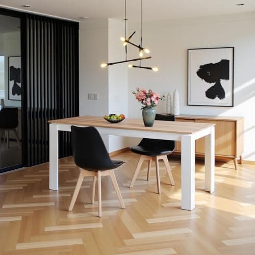 Esszimmergruppe Esstisch 120CM Rechteckig Holz + 4er Stühle grau Eiche-Weiß Tischbein für Wohnzimmer Küche Büro