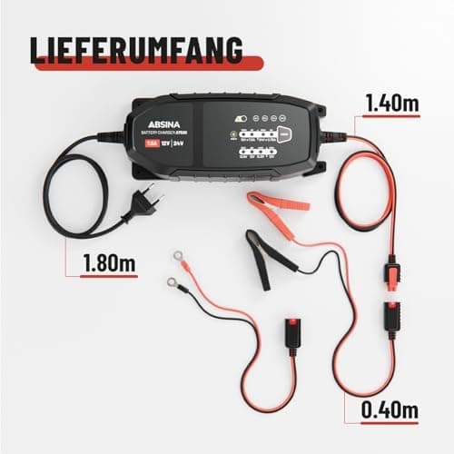 ABSINA 24V & 12V KFZ Batterieladegerät für Auto & Wohnmobil - 7,5 A Ladegeschwindigkeit / Erhaltungsladegerät bis 240Ah