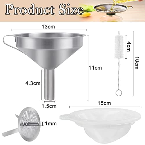 Edelstahltrichter Küchentrichter 5 Zoll Abnehmbarem Sieb 300 Mesh Filter Reinigungsbürste Küchen Einfülltrichter Set