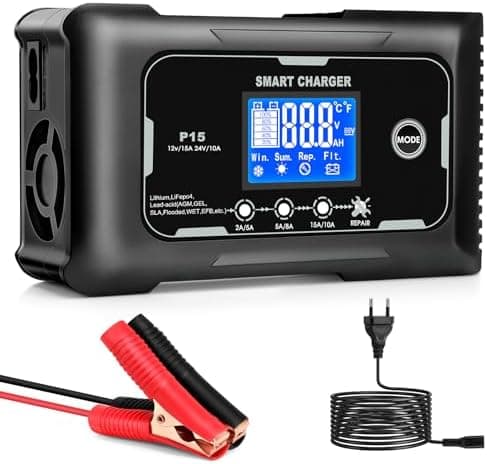 Autobatterie Ladegerät 12V/15A 24V/10A KFZ Ladegerät Lithium Batteriewartung Geeignet für Autos, Motorräder, Rasenmäher