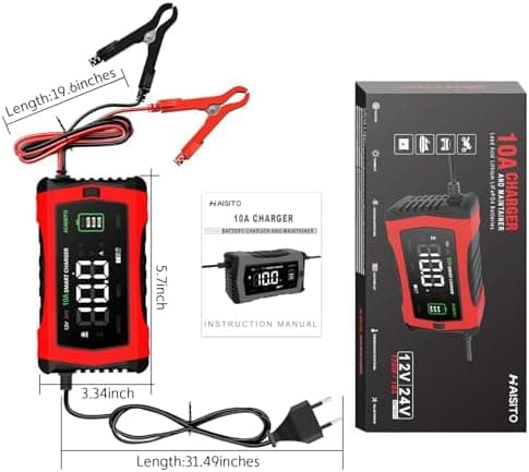 Haisito 12V/24V 10A LiFePO4 ErhaltungsladegerätAuto mit LCD-Temperaturkompensation