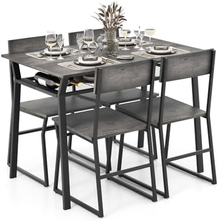 GIANTEX Essgruppe Esstisch Metallrahmen Set für 4 Personen, Esszimmergarnitur Küchentisch Sitzgruppe Industrie culpa