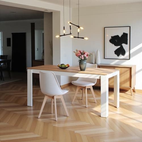 Esszimmergruppe Esstisch 120CM Rechteckig Holz + 4er Stühle grau Eiche-Weiß Tischbein für Wohnzimmer Küche Büro