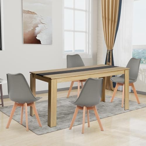 Esszimmergruppe Esstisch 120CM Rechteckig Holz + 4er Stühle grau Eiche-Weiß Tischbein für Wohnzimmer Küche Büro