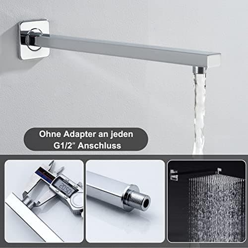 JOHO Edelstahl Regendusche Duschkopf, Quadratisch 12 Zoll Anti-Kalk-Düsen, für Badezimmer und Wellnesszimmer mit Chromtö