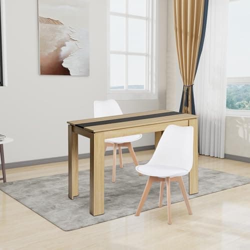 Esszimmergruppe Esstisch 120CM Rechteckig Holz + 4er Stühle grau Eiche-Weiß Tischbein für Wohnzimmer Küche Büro