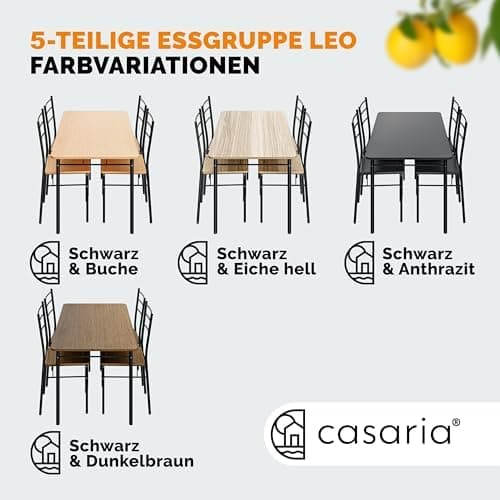 Casaria® Esstisch mit 4 Stühlen Industrial Modern Anthrazit 110x70cm.Set