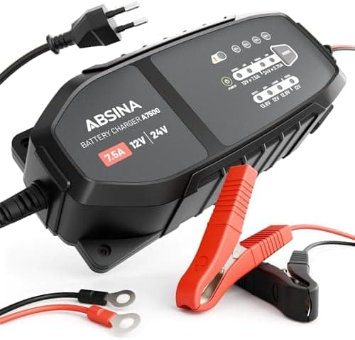 ABSINA 24V & 12V KFZ Batterieladegerät für Auto & Wohnmobil - 7,5 A Ladegeschwindigkeit / Erhaltungsladegerät bis 240Ah