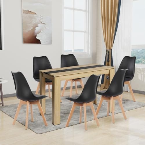 Esszimmergruppe Esstisch 120CM Rechteckig Holz + 4er Stühle grau Eiche-Weiß Tischbein für Wohnzimmer Küche Büro