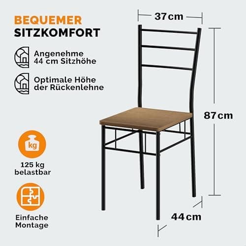 Casaria® Esstisch mit 4 Stühlen Industrial Modern Anthrazit 110x70cm.Set