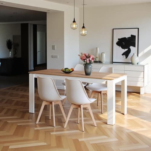 Esszimmergruppe Esstisch 120CM Rechteckig Holz + 4er Stühle grau Eiche-Weiß Tischbein für Wohnzimmer Küche Büro