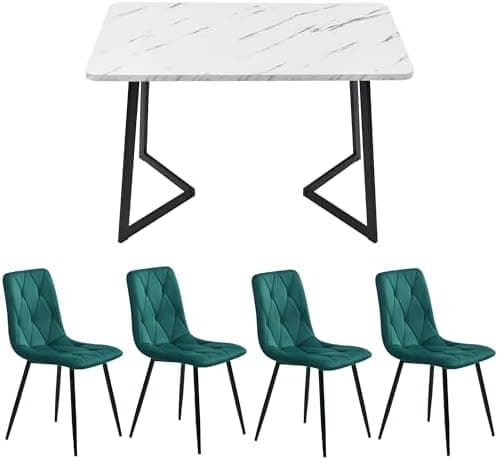 Modern Küchentisch Set Essgruppe 117x68cm Rechteckig 4 Stühle Dunkelgrau Twill Leinentuch(Schwarze Tischbeine)