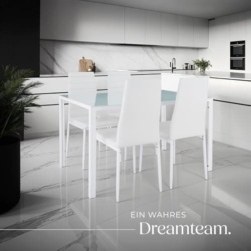 Tectake Essgruppe Set - stabil, modern, schwarz | Tisch und 4X Stuhl | Kunstleder, Sicherheitsglas | für Familie und Fre