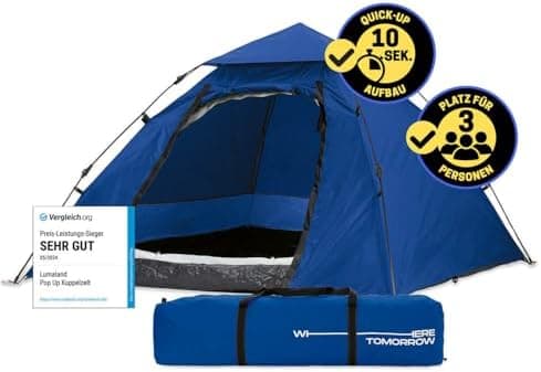 Lumaland 2-3 Personen Pop Up Camping Zelt | 4 Jahreszeiten Igluzelt | Leicht, Wasserdicht & Robust