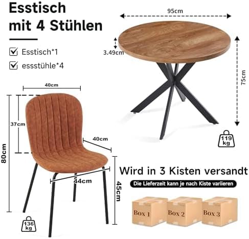 NORDICANA Grauer Esstisch Set 4er Stühle für Küche und Büro