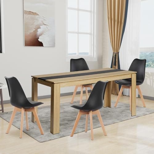 Esszimmergruppe Esstisch 120CM Rechteckig Holz + 4er Stühle grau Eiche-Weiß Tischbein für Wohnzimmer Küche Büro