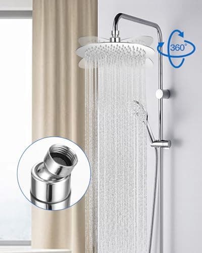 Regenduschkopf Edelstahl 304 360° Verstellbar für Dusche Selbstreinigende Düsen Duschkopf mit Edelstahl 10 Zoll