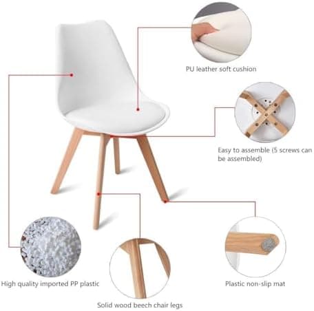Esszimmergruppe Esstisch 120CM Rechteckig Holz + 4er Stühle grau Eiche-Weiß Tischbein für Wohnzimmer Küche Büro