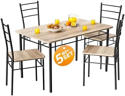 Casaria® Esstisch mit 4 Stühlen Industrial Modern Anthrazit 110x70cm.Set