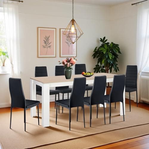 Esszimmergruppe mit 4 Stühlen Esstisch Hochlehner Kunstleder Sitzgruppe für Familie
| 110cm Eiche-Schwarz Tisch + 4 Sch