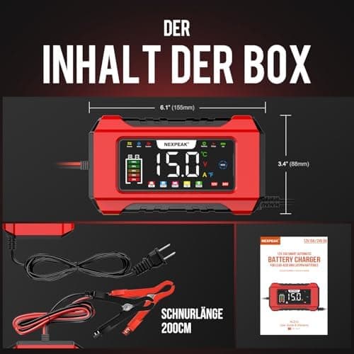 NEXPEAK NC215 15A Autobatterie Ladegerät - 12V 24V intelligentes Ladegerät für Auto, LKW, Motorrad - 9-stufiges Intellig