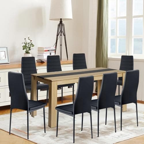 Esszimmergruppe mit 4 Stühlen Esstisch Hochlehner Kunstleder Sitzgruppe für Familie
| 110cm Eiche-Schwarz Tisch + 4 Sch