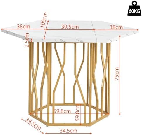 HAUSPROFI Schwarz + Gold Esstisch 5-teiliges Set Küchen Esszimmer Wohnzimmer Sechseckiger Esstisch 115.5x100x75cm mit 4