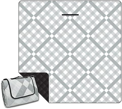 Wasserdichte Picknickdecke XXL Gitter-Grau für Strand und Camping 200x200cm