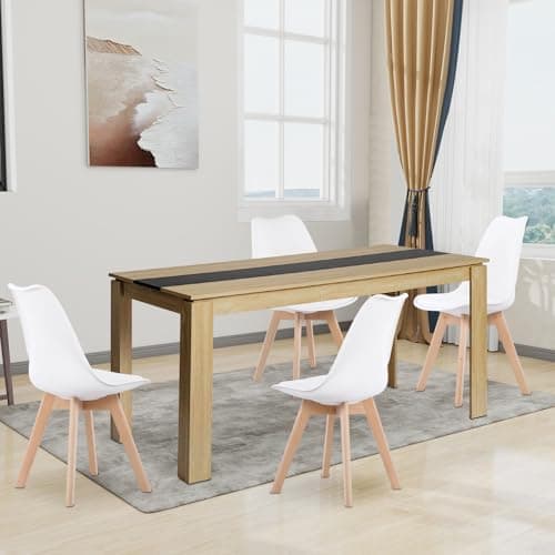 Esszimmergruppe Esstisch 120CM Rechteckig Holz + 4er Stühle grau Eiche-Weiß Tischbein für Wohnzimmer Küche Büro